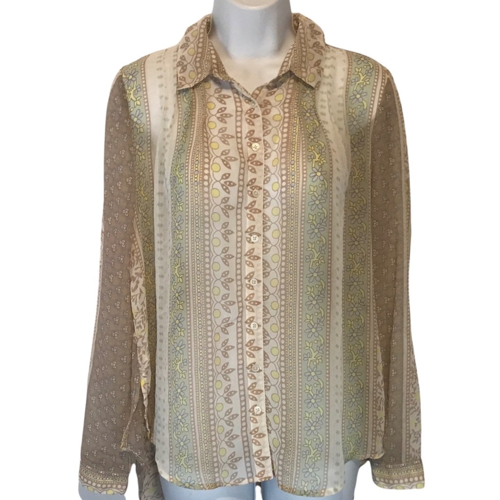 Free People Sheer Button Down Top W/Back Ties
